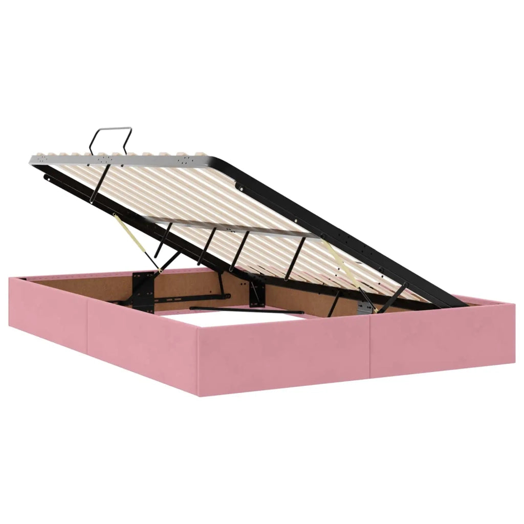 Letto con contenitore e LED con led Rosa 140 x 190 cm Velluto 3371396