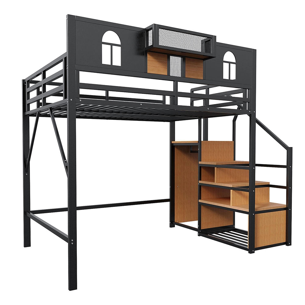 Letto a soppalco - Xylo - 140x200 cm nero con scrivania