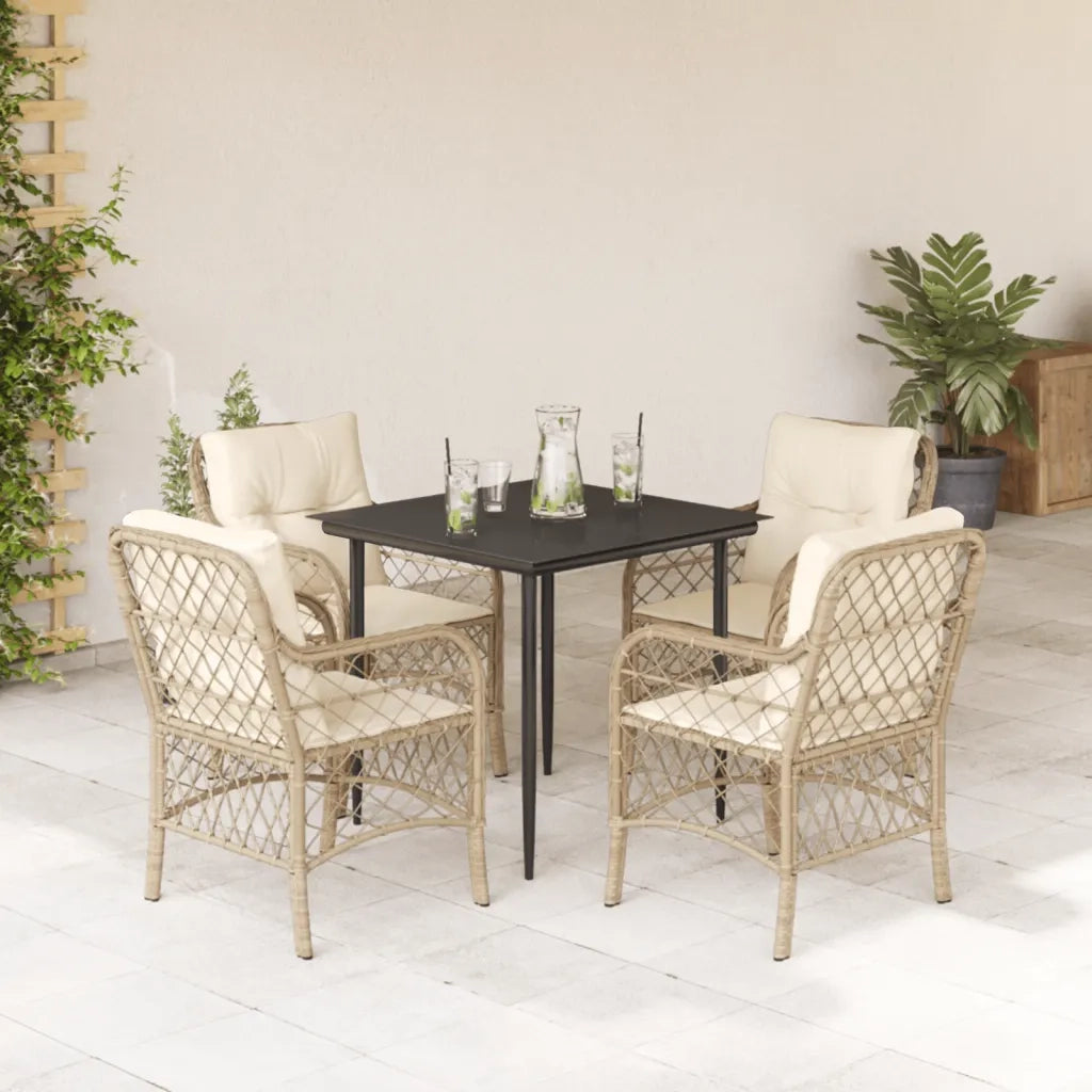 Set da Pranzo da Giardino 5 pz con Cuscini Beige in Polyrattan 3212139