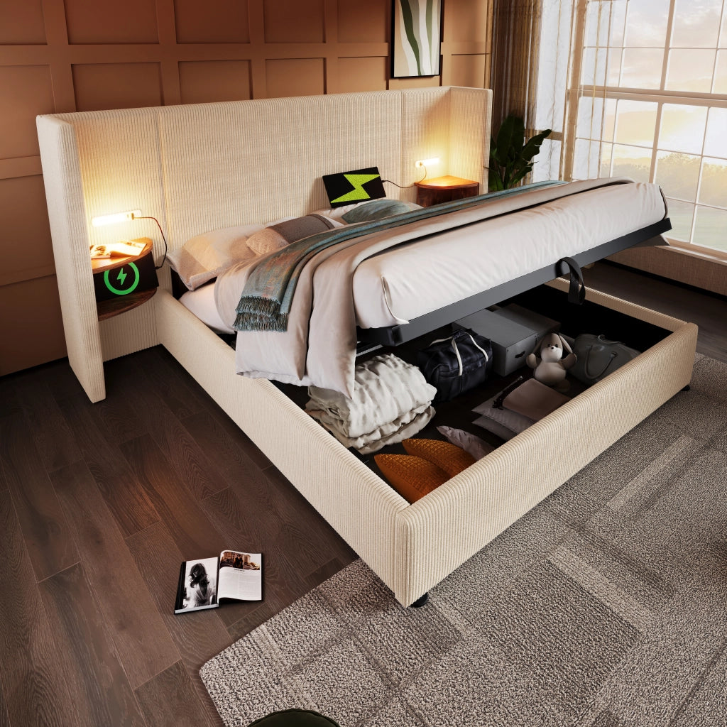 letto imbottito corduroy beige 160 x 200 cm