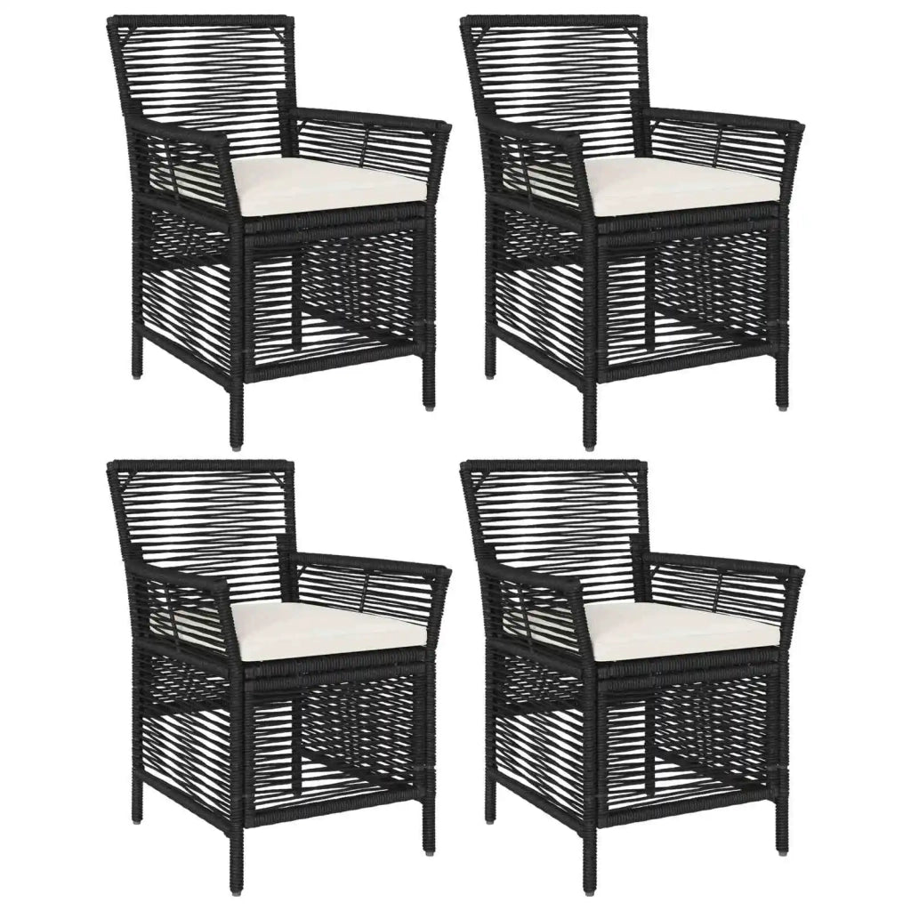 Sedia da giardino con cuscino 4 pz | Sedie da Esterno Nero e Crema polyrattan
