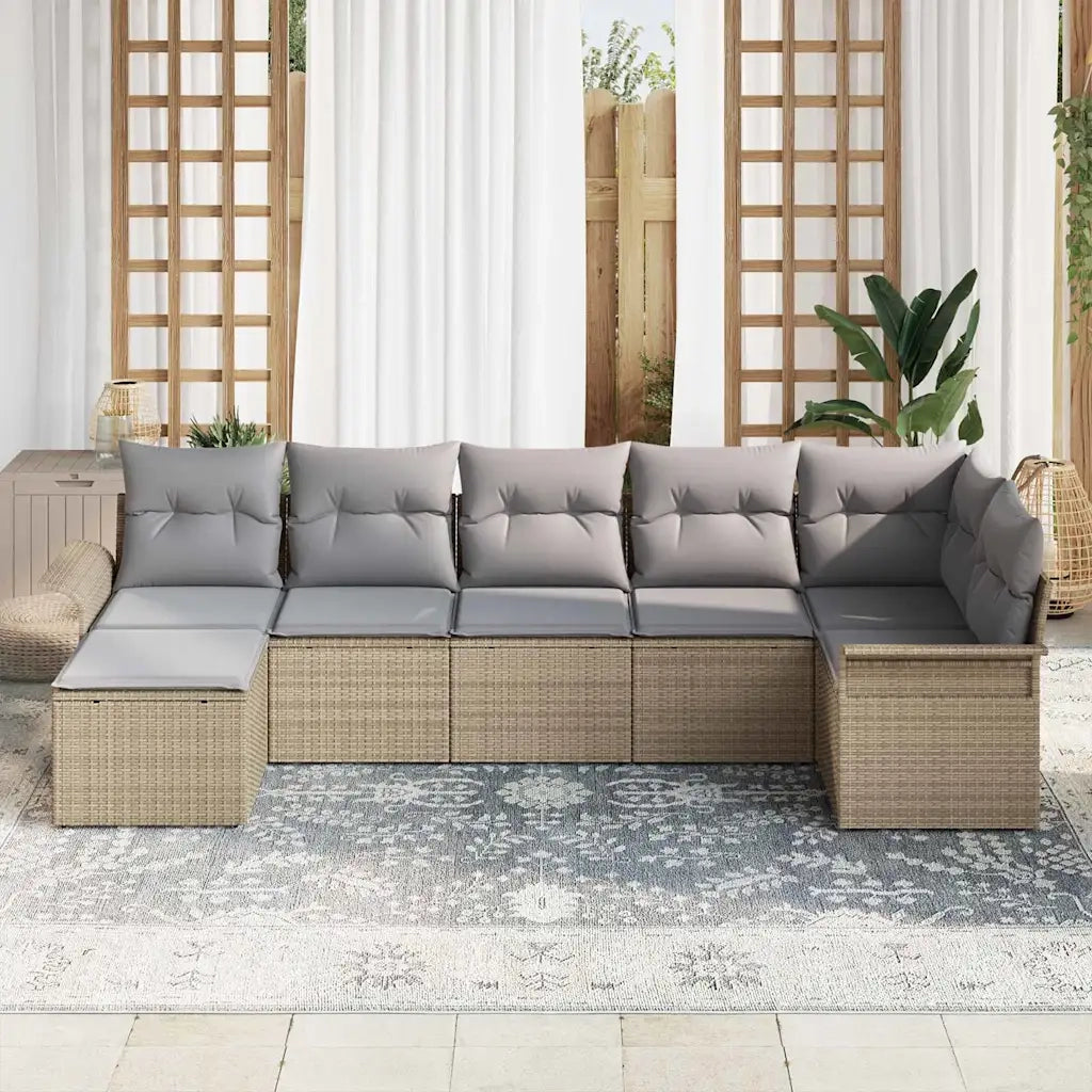 Set Divano da Giardino con cuscino 7 pcs Beige polyrattan