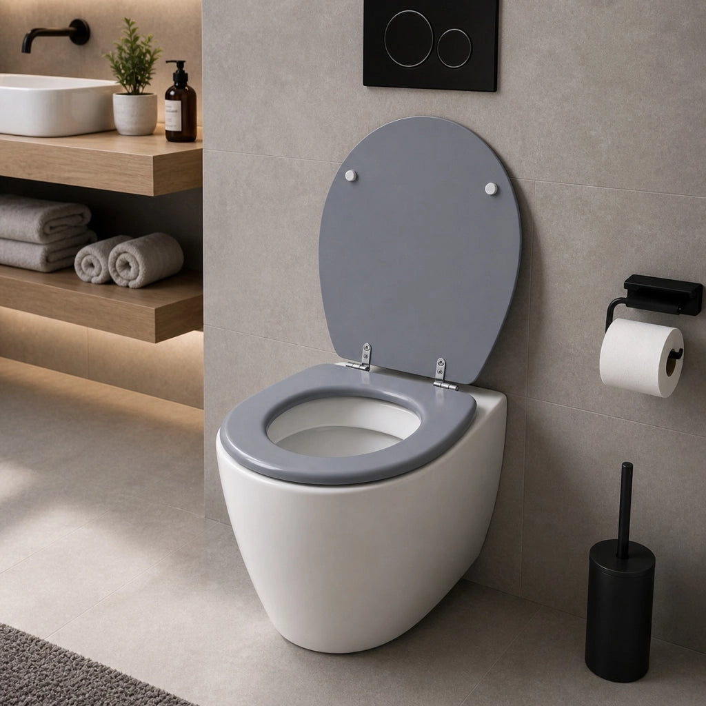 Sedile Copriwater Universale MDF Grigio Satinato Con Cerniere Acciaio 94102