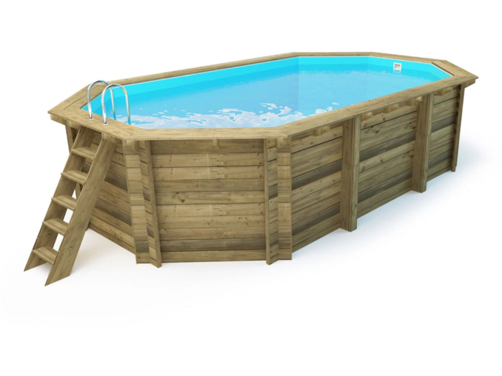 Piscina in legno "Seychelles" - 4,00 x 3,00 x 1,30 m + copertura a bolle d'aria 180 µ + copertura invernale 280 gr/m²