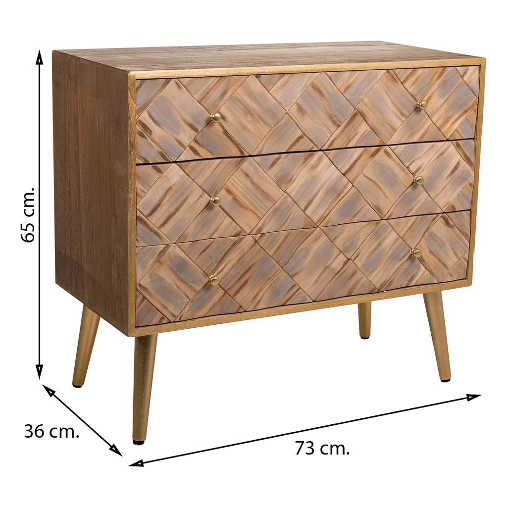 Cassettiera in legno marrone 73x36x65h