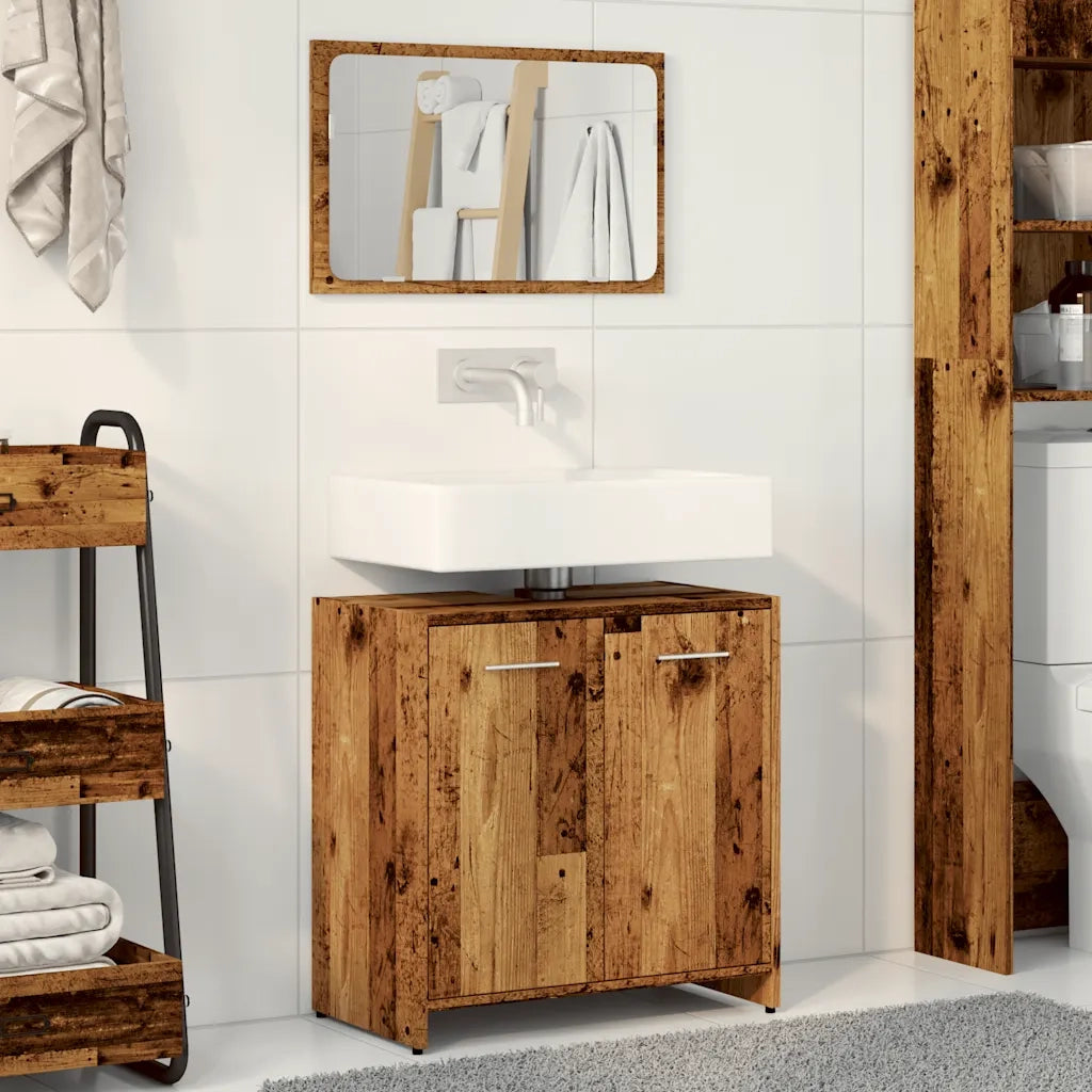 Mobile da Bagno | Armadio da bagno con Specchio in Legno Antico Legno Multistrato