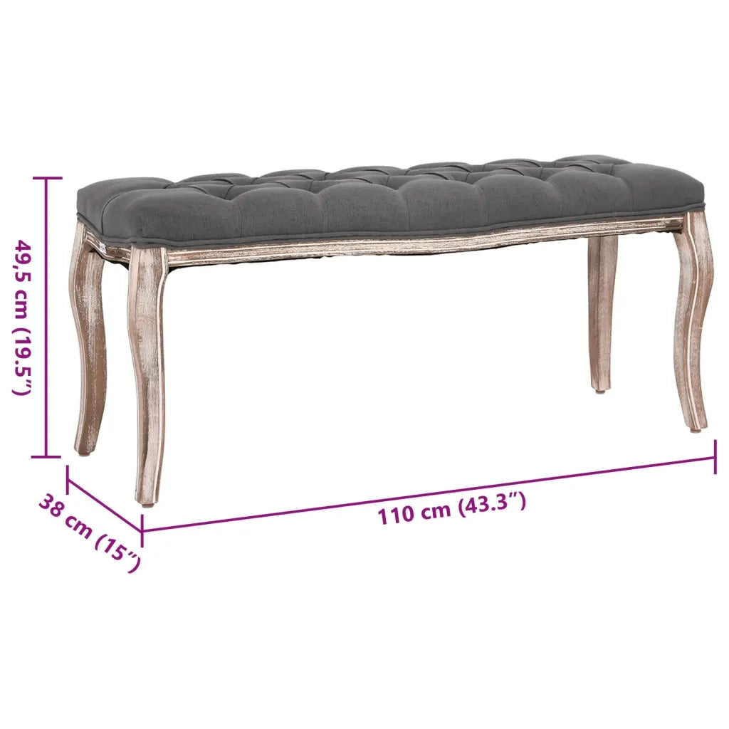 Panca-Sgabello in Lino e Legno Massello 110x38x48 cm Grigio Scuro