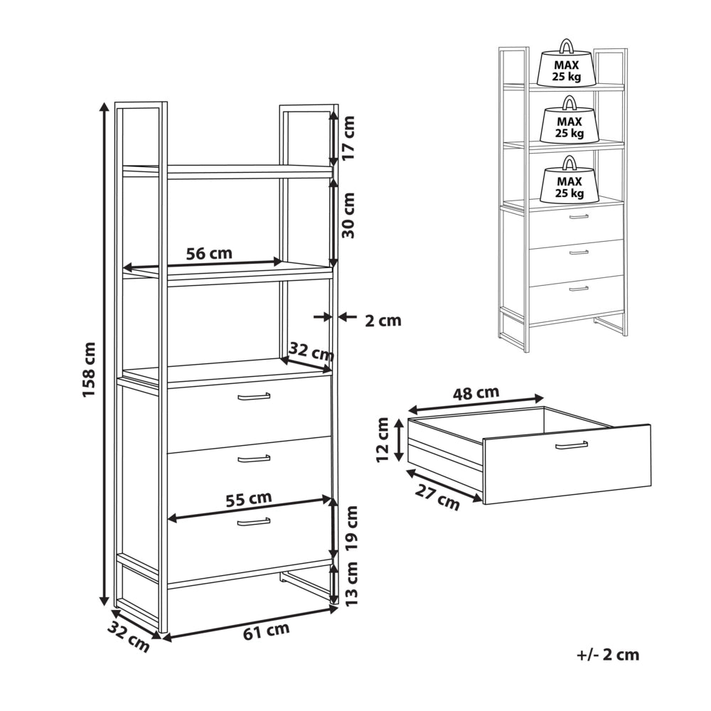 Libreria con Cassetti Legno Scuro Cornice Nera 158 x 61 cm Industrial