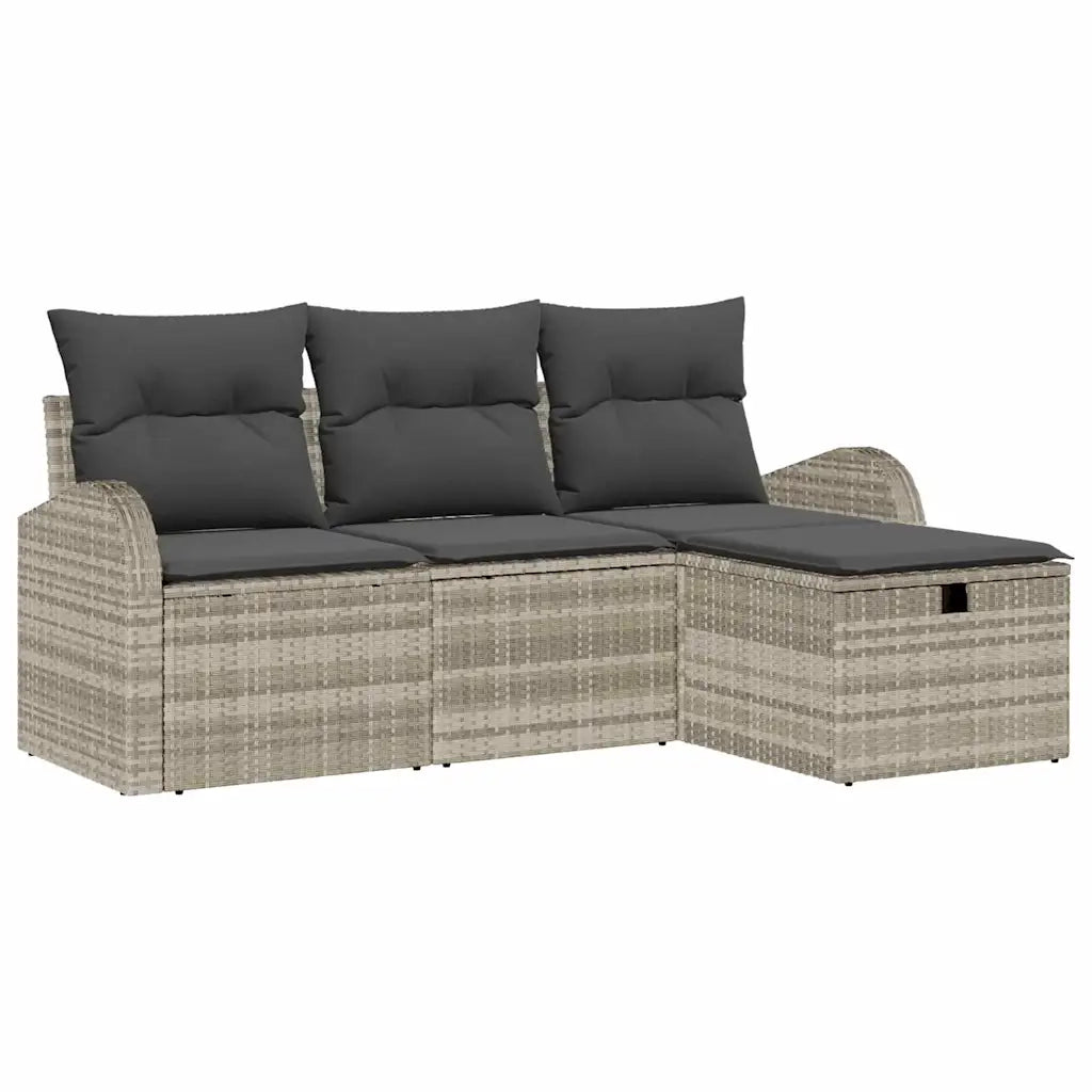 Set Divano da Giardino 4 pcs Grigio chiaro Poly Rattan