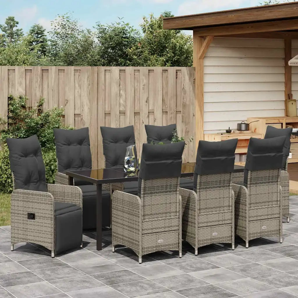 Set da Pranzo per Giardino con cuscino 9 pcs Grigio polyrattan 3379680