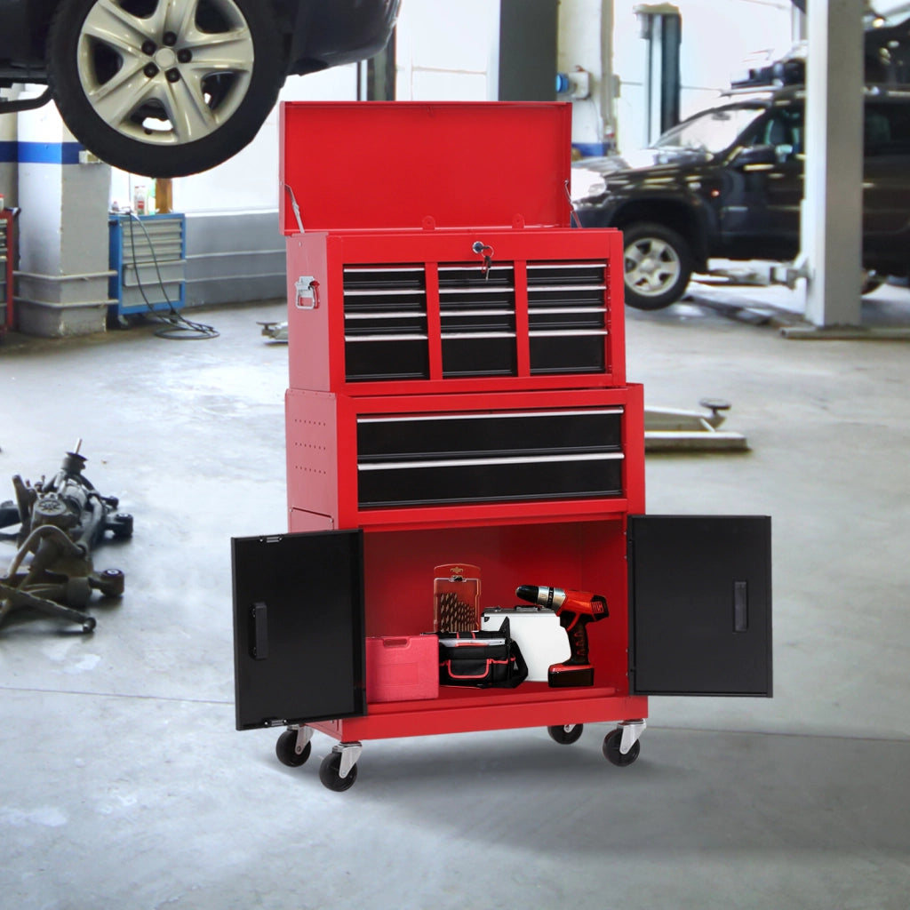 Cassettiera con 6 cassetti e cassa mobile ¨C Minimal ¨C acciaio rosso e nero