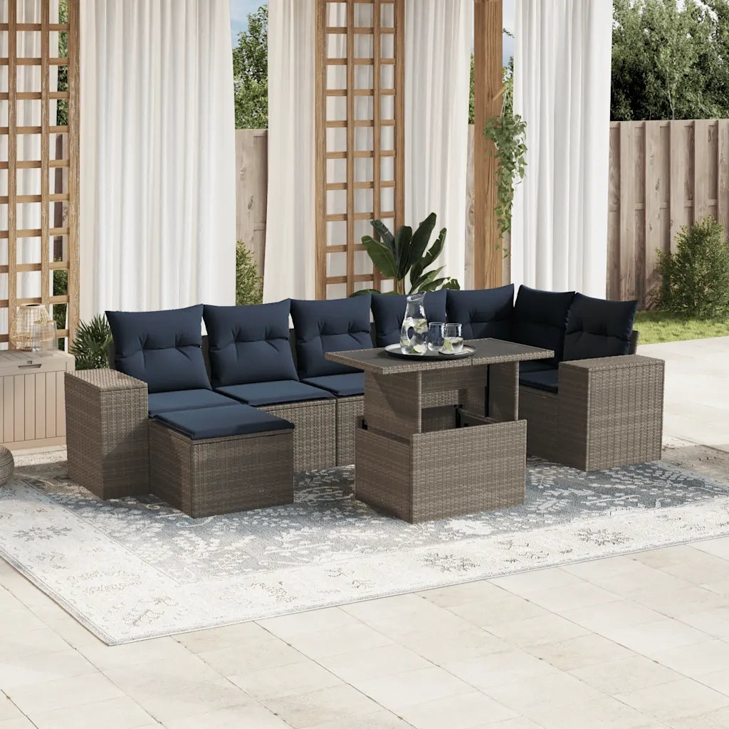 Set Divani da Giardino 8 pz con Cuscini Grigio in Polyrattan 3269321