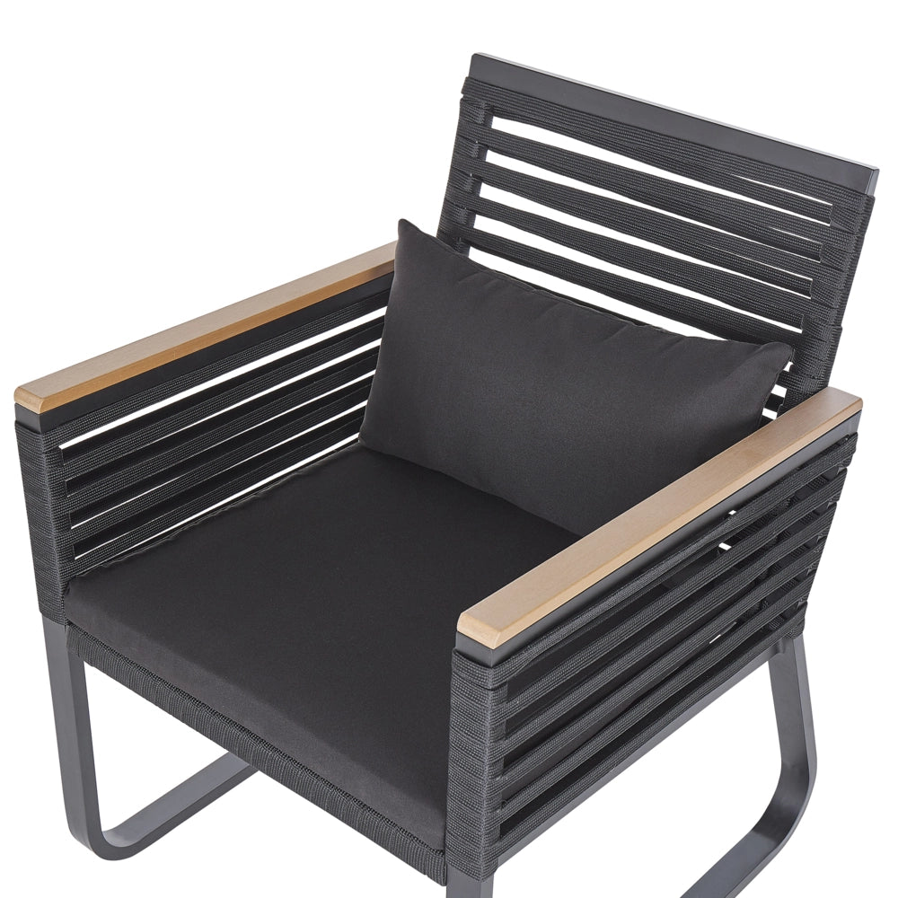 Set di 2 Sedie da Pranzo da Giardino Struttura in Metallo Nero con Cuscini in Corda Design Industriale Moderno