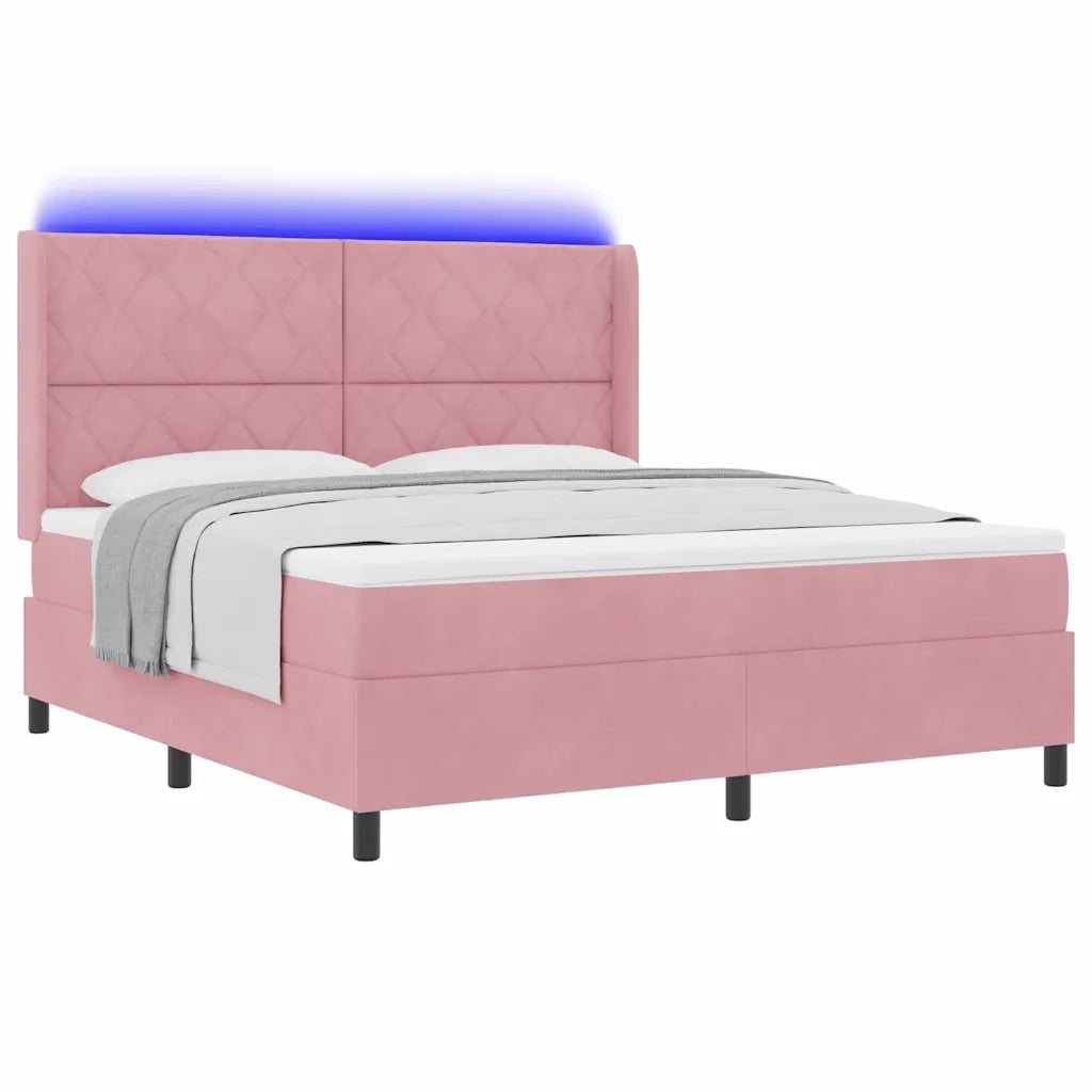 Letto a molle con materasso con led Rosa 180 x 200 cm Velluto