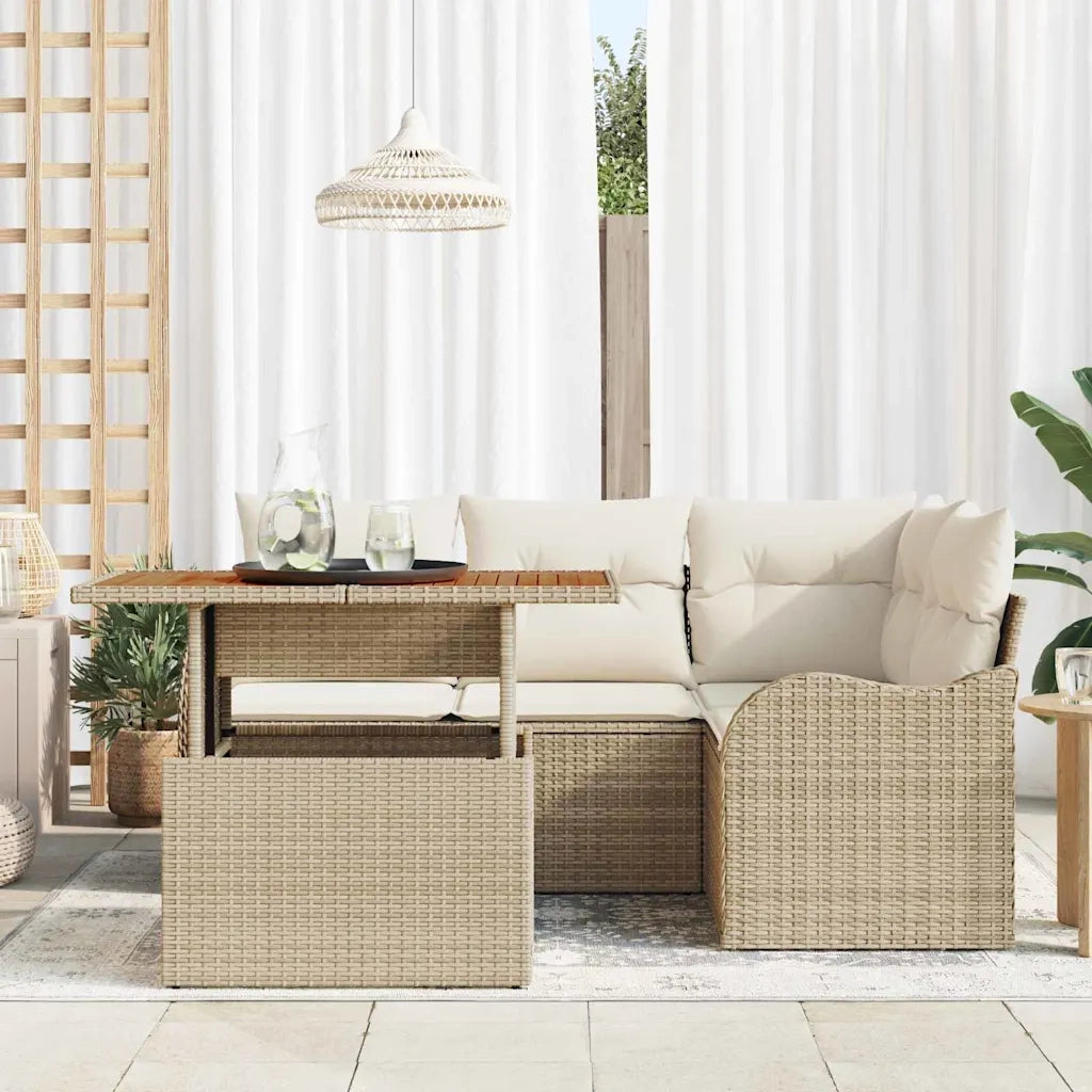 Set Divano da Giardino 5 pcs Beige Poly Rattan