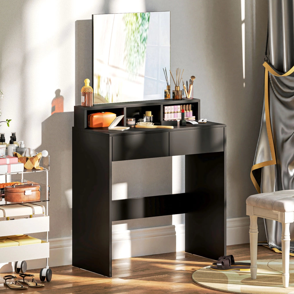 Tocador con specchio 2 cassetti 3 scompartimenti ¨C Minimal ¨C Nero 75x38x135 cm