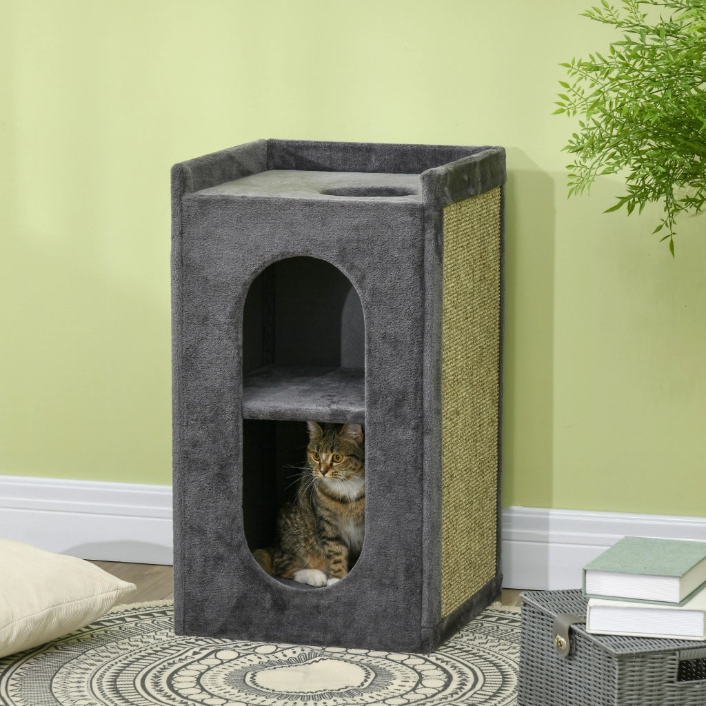 Tiragraffi per gatti con 2 tane e superficie per sdraiarsi ¨C zephmum ¨C grigio + naturale