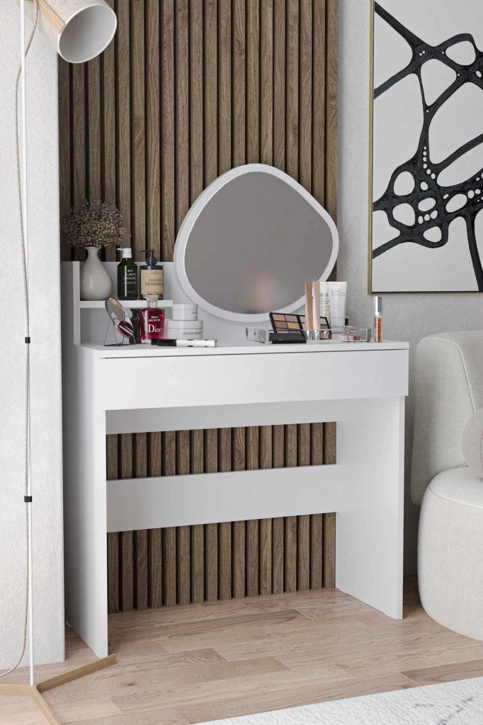 Comò "Harmony Mini Amorphous" con specchio in legno - 90 x 40 x 133 cm - Bianco