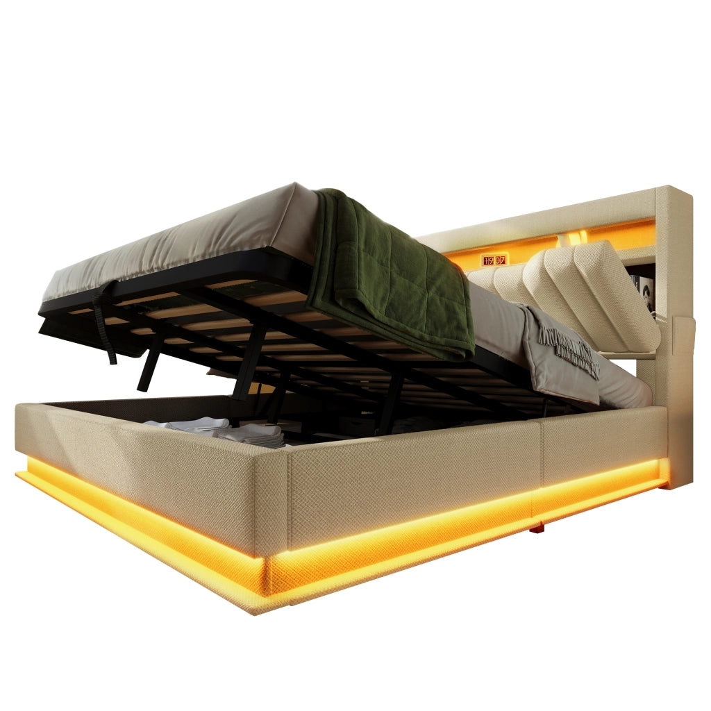 letto imbottito lino beige 180 x 200 cm
