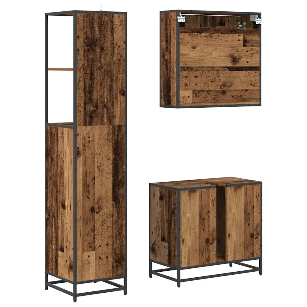 Set di mobili per il bagno con cassetto 3 pcs Legno vecchio 3402518