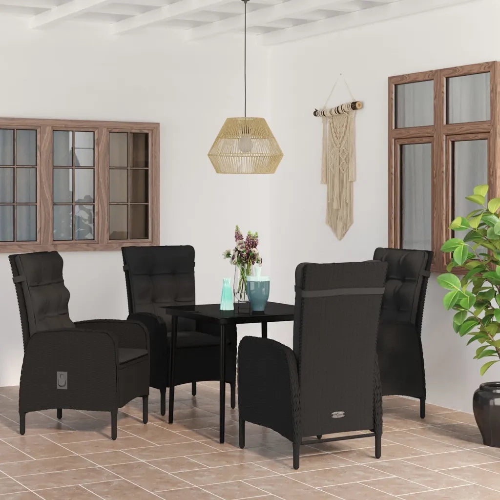 Set da Pranzo da Giardino 5 pz con Cuscini Nero 3099366