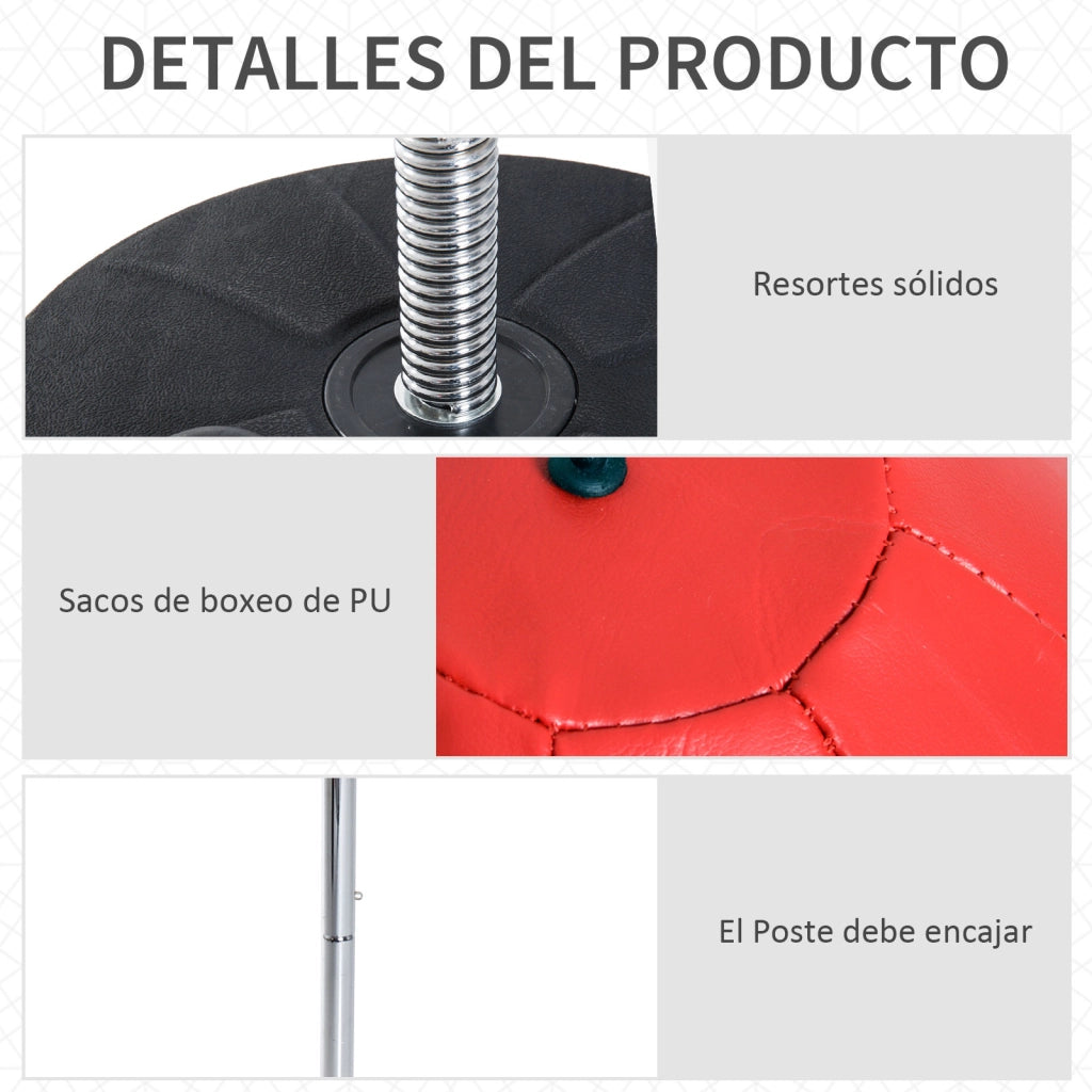 Sacco da Boxe Regolabile in Altezza con Base e Guanti ¨C Minimal ¨C Rosso e Nero 126-144 cm
