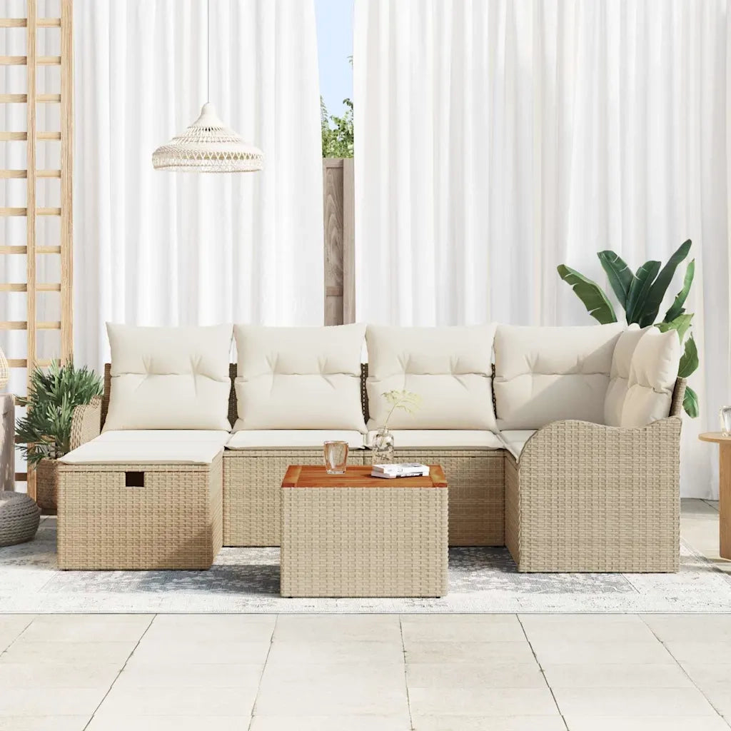 Set Divano da Giardino con cuscino 7 pcs Beige Poly Rattan 3360816