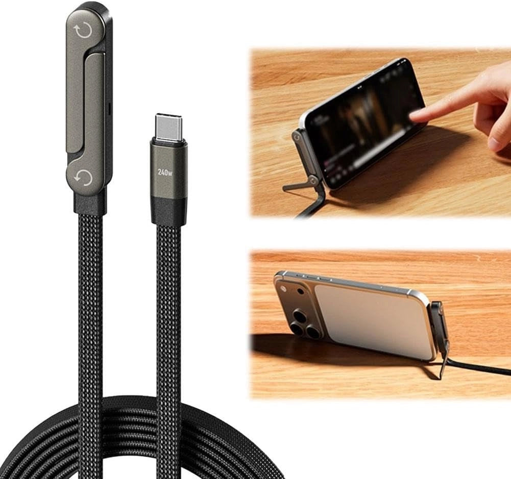 CAVO TYPE-C A TYPE-C 240W FAST CHARGING SUPPORTO SMARTPHONE PIEGHEVOLE NERO DATI