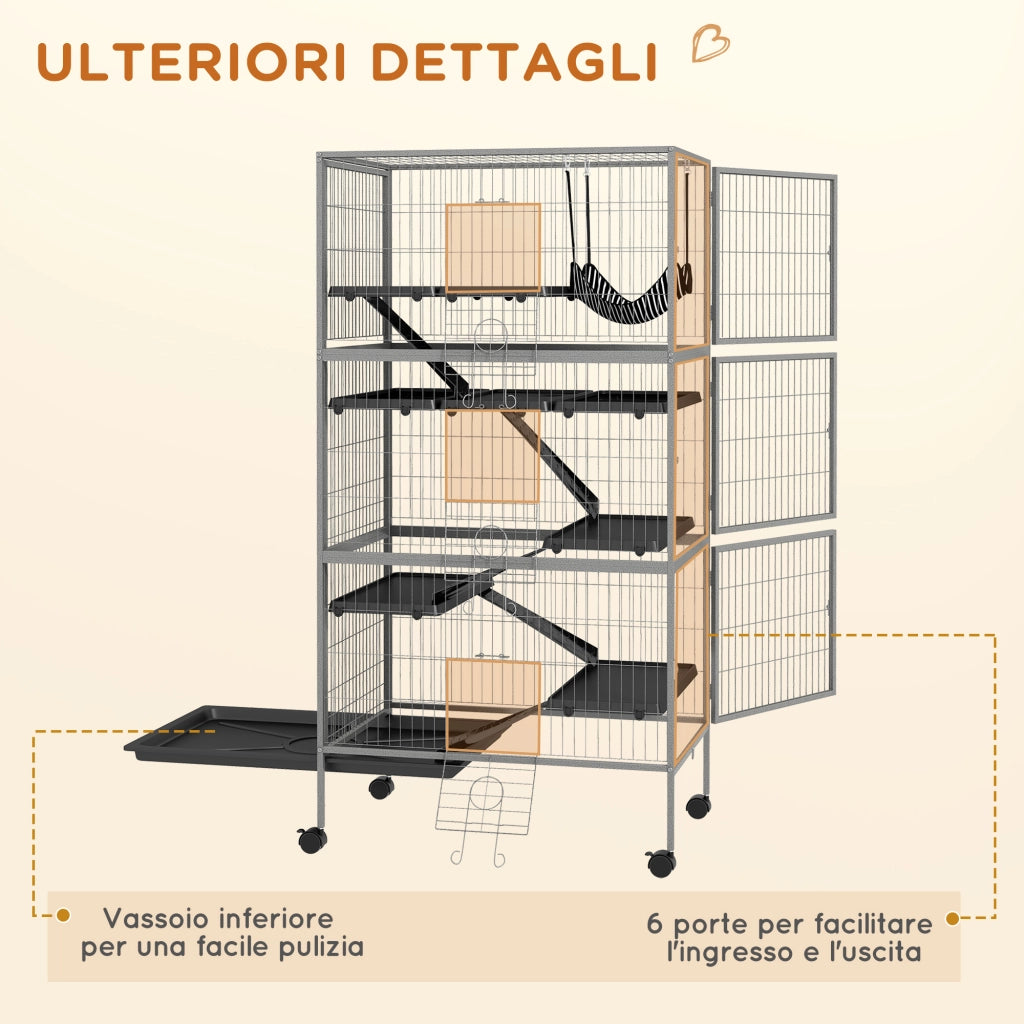 Gabbia per Conigli Multilivello ¨C Xylo ¨C Acciaio e PP 80x52x159cm