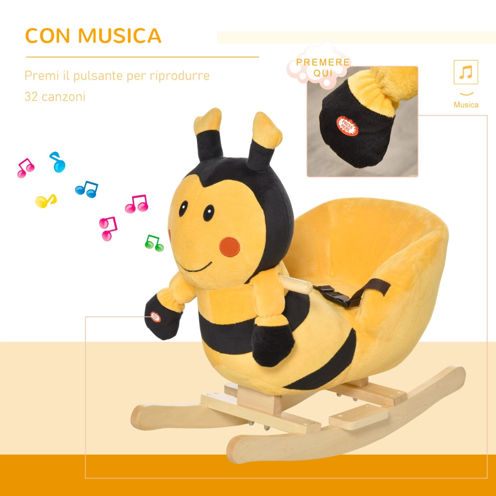 Dondolo Ape Legno per Bambini ¨C Minimal ¨C Giallo e Nero 60x33x45 cm