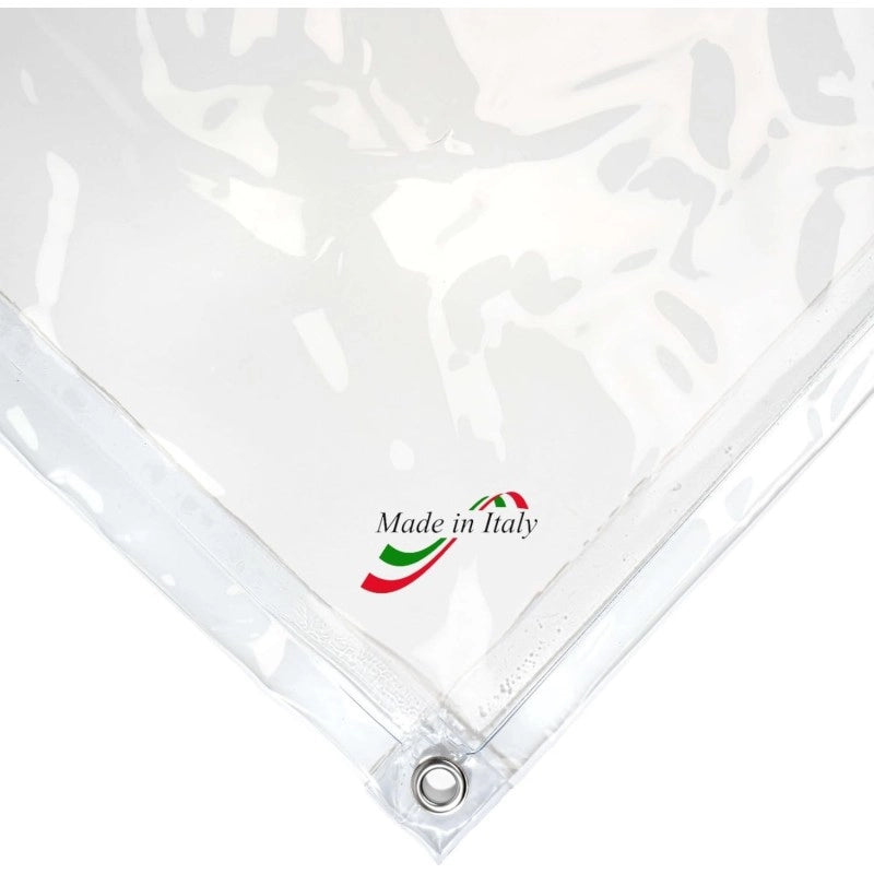 Telo PVC Cristal 1,8x1m, Spessore 0,65MM, 750g/m² - Trasparente IGNIFUGO con Occhielli 50cm - Resistente UV & Impermeabile - Made in Italy