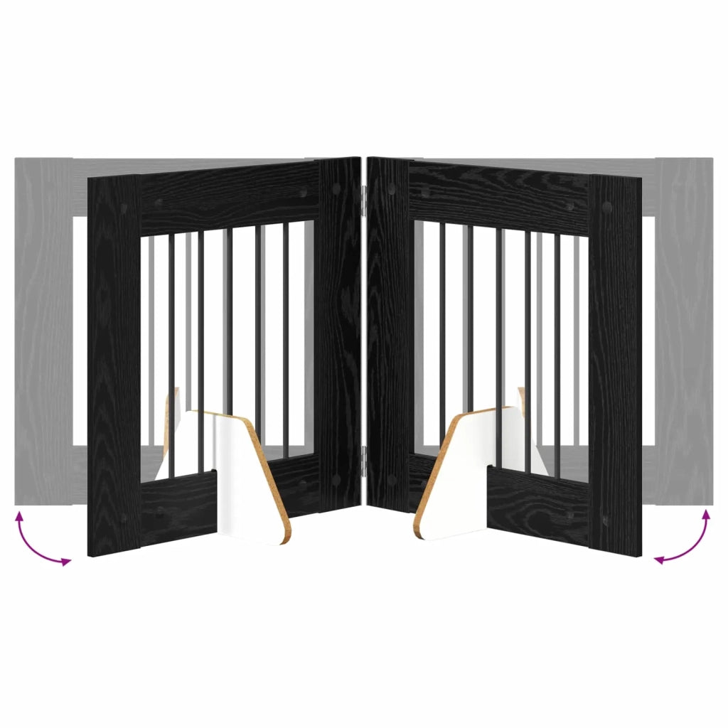 Cancello per cani pieghevole con supporti 2 pz Rovere Nero 892145