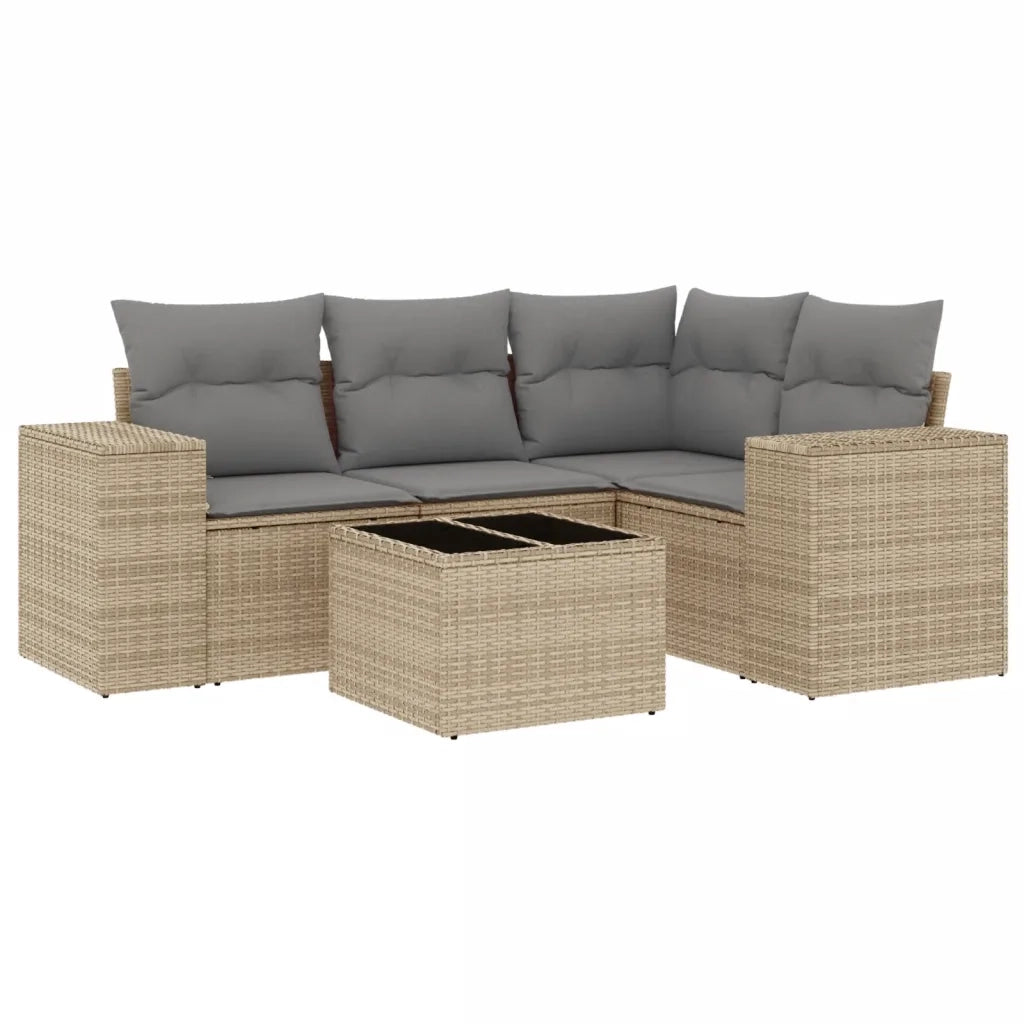 Set Divano da Giardino 5 pz con Cuscini Beige in Polyrattan 3254856