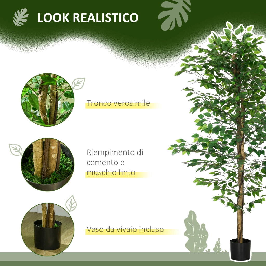Pianta Ficus Artificiale ¨C Minimal ¨C Verde 180 cm Vaso Metallo