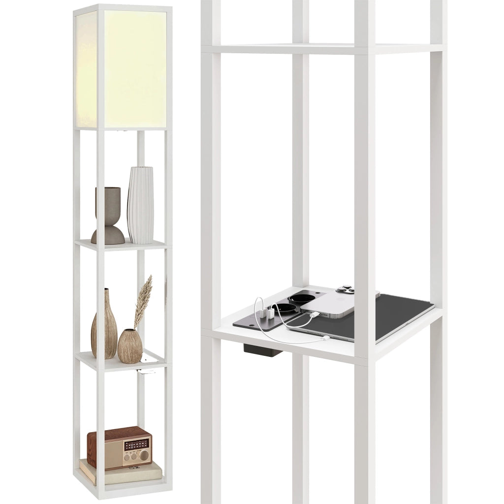 Lampada da Terra con Ripiani e Porte USB ¨C Minimal ¨C Bianco