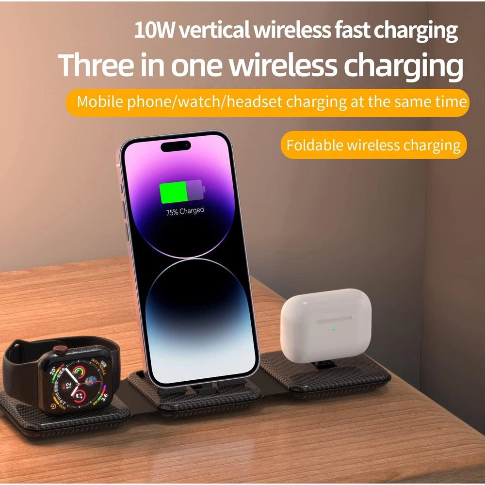 Trade Shop - Caricatore Pieghevole 3in1 Stazione Ricarica Portatile Per Apple Watch Iphone Wireless -