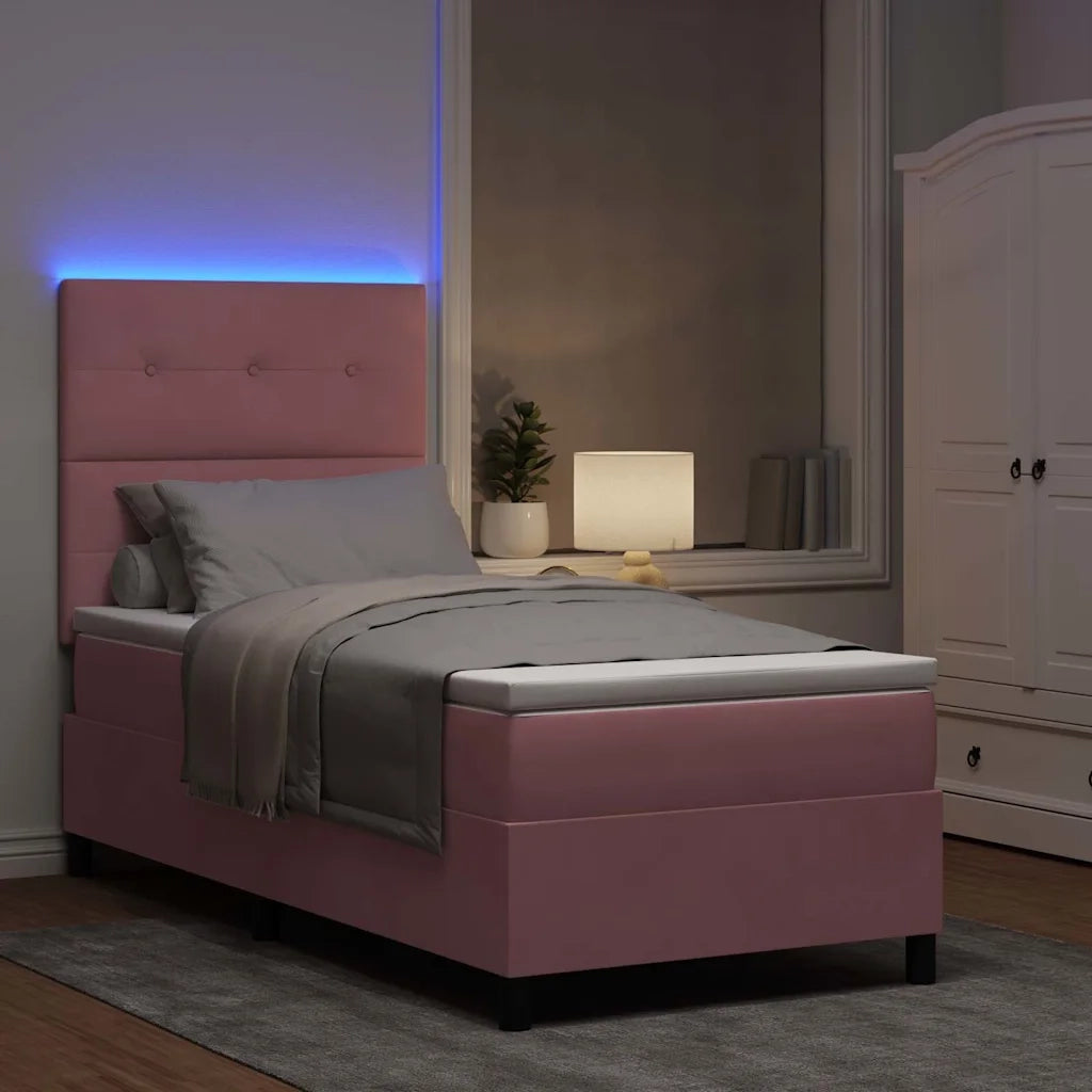 Letto a Sorgente LED con materasso Rosa 100 x 200 cm Velluto 3343297