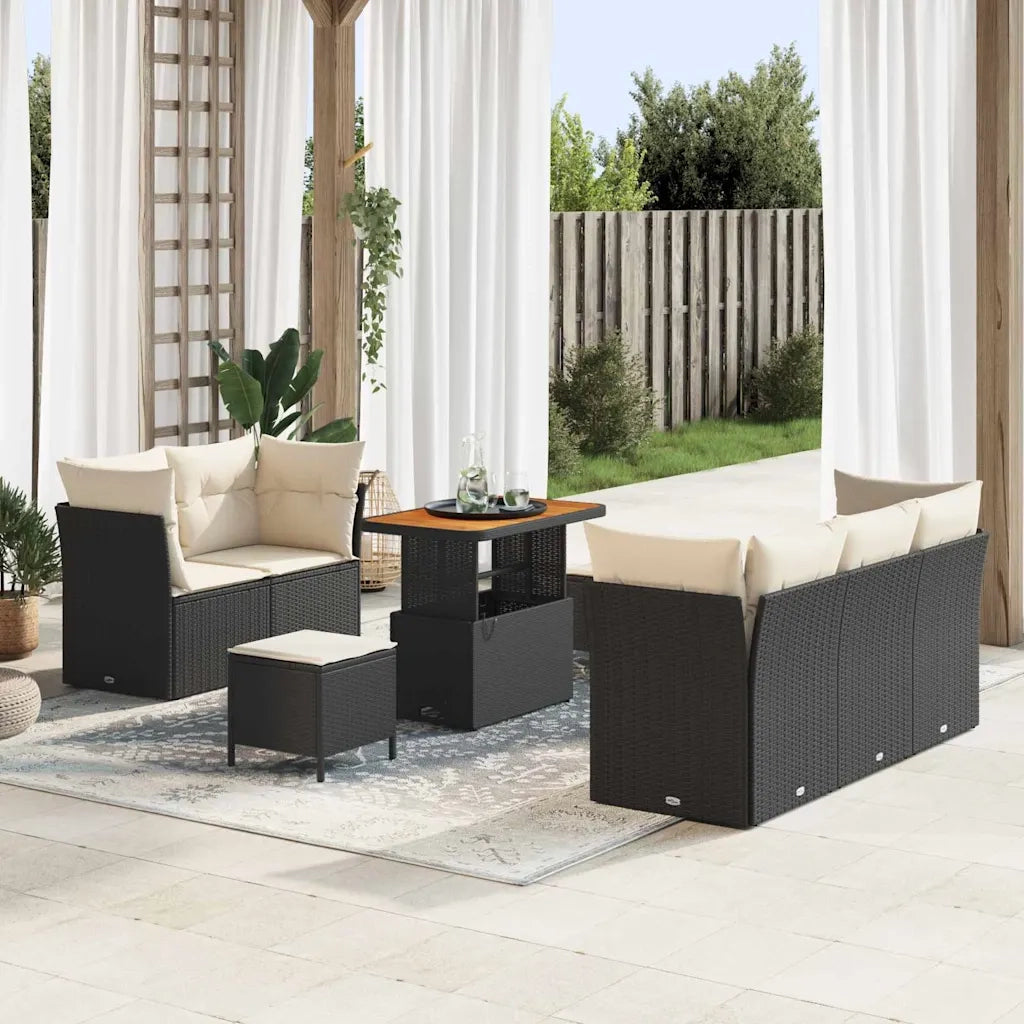 Set Divano da Giardino con cuscino 8 pcs Nero e crema 3363380