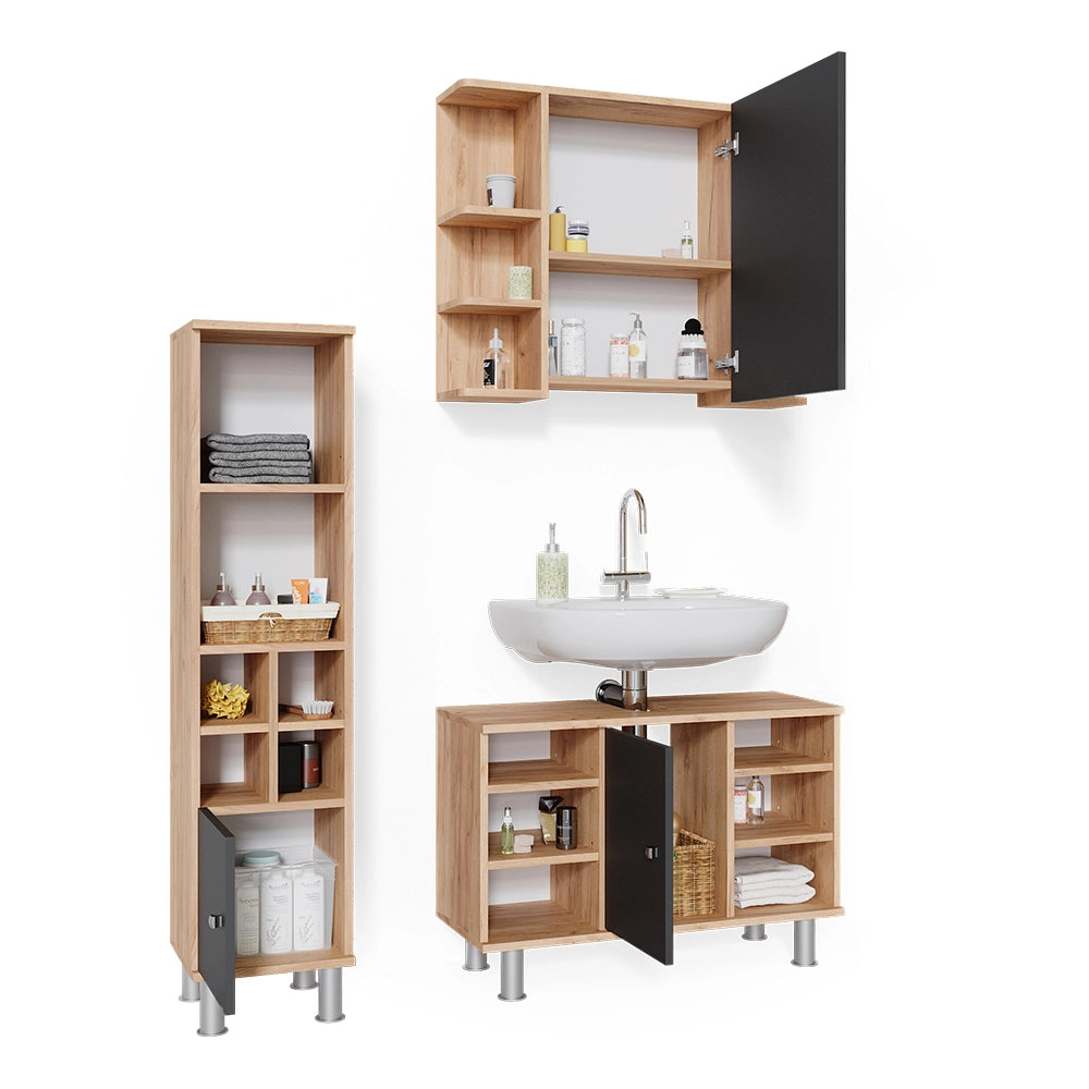 Vicco Set mobili bagno Quercia dorata 3 parti