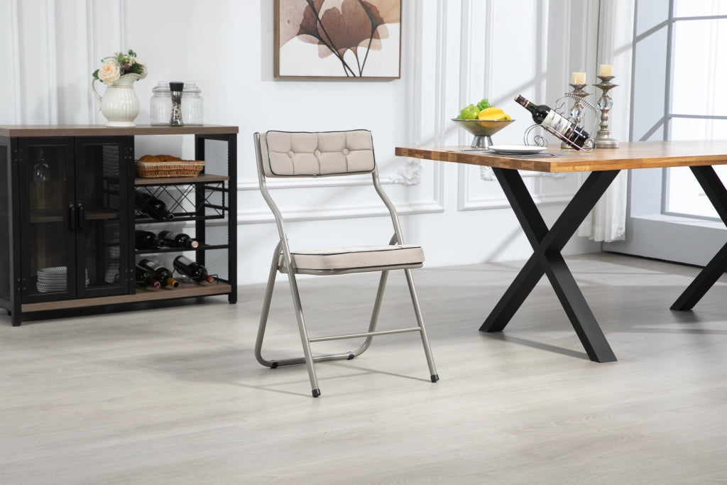 Sedie Pieghevoli con Cuscino Set 2 Pezzi ¨C MINIMAL ¨C Beige, Struttura in Metallo