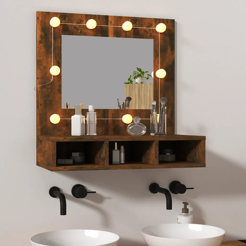 Mobile a Specchio con LED-Armadietto a Specchio Rovere Fumo 60x31,5x62 cm