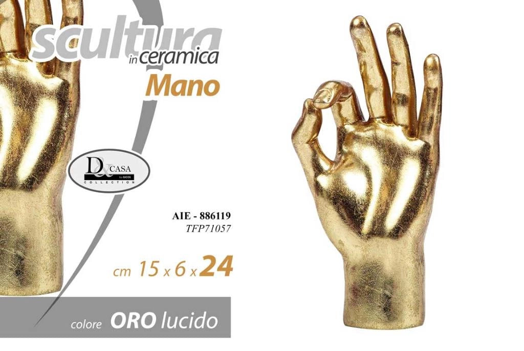 Decorazione Casa Scultura Mano Segno OK Oro 15 x 6 x 24 cm