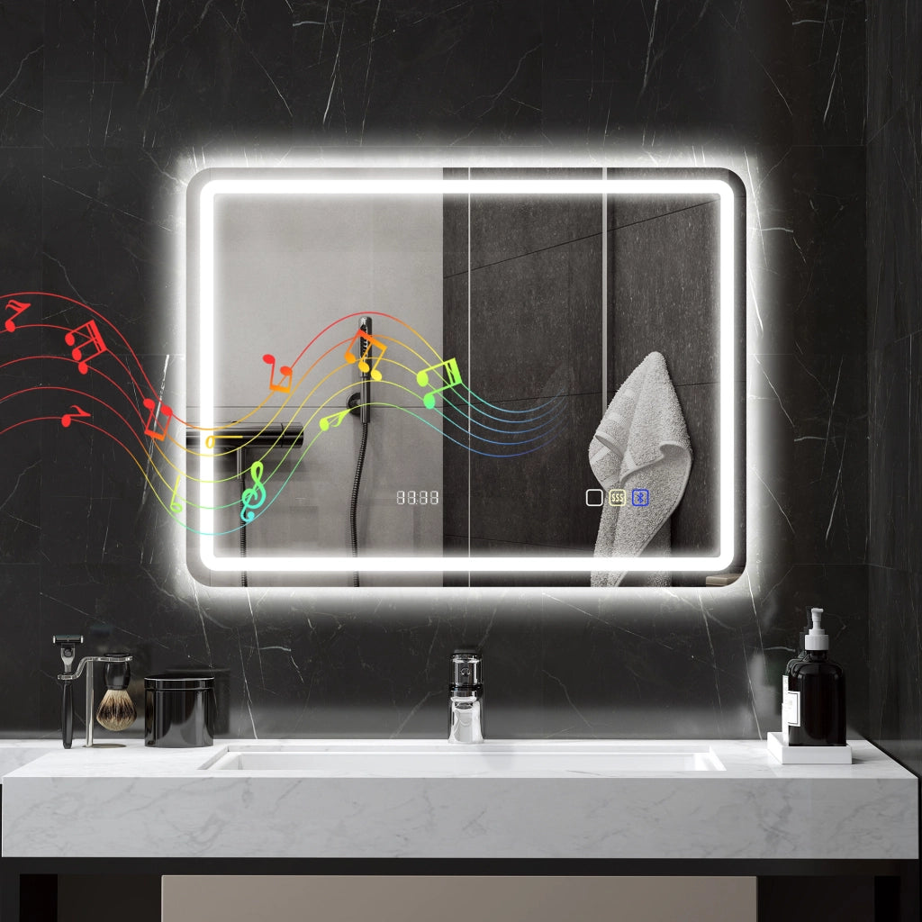 Specchio da Bagno con Luce LED e Bluetooth ¨C Minimal ¨C Bianco 80x60 cm