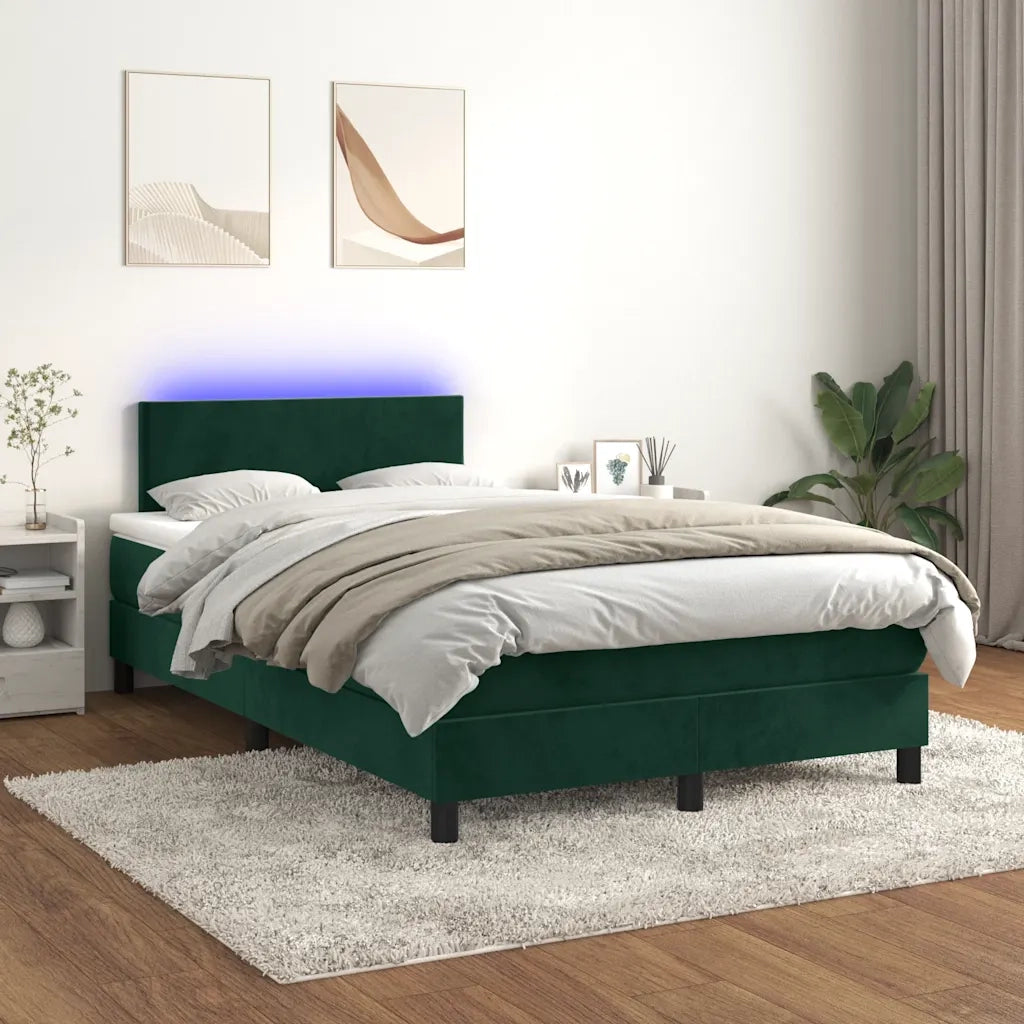Letto a Molle con Materasso e LED Verde Scuro 120x190cm Velluto