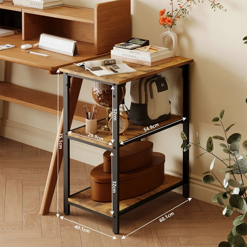 Comodino, tavolino, tavolino da caffè, mensola industriale, marrone scuro, stile retrò, 75 cm
