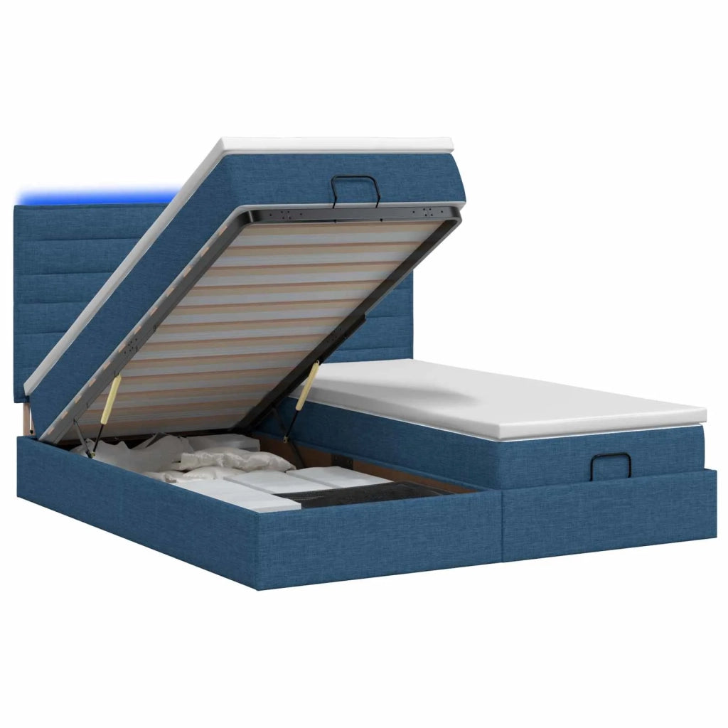 Letto Ottomano con Materasso e LED Blu 180 x 200 cm Tessuto 3458422