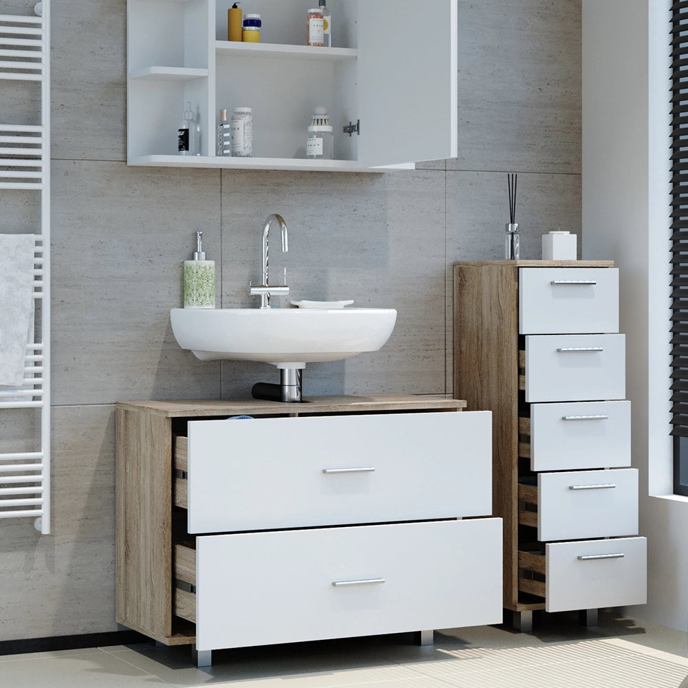 Vicco Set mobili bagno Bianco/Sonoma 3 parti