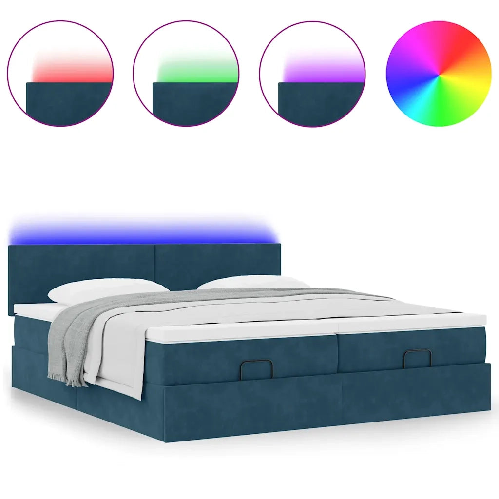 Pouf Letto con Materassi e LED Blu Scuro 200x200cm Velluto