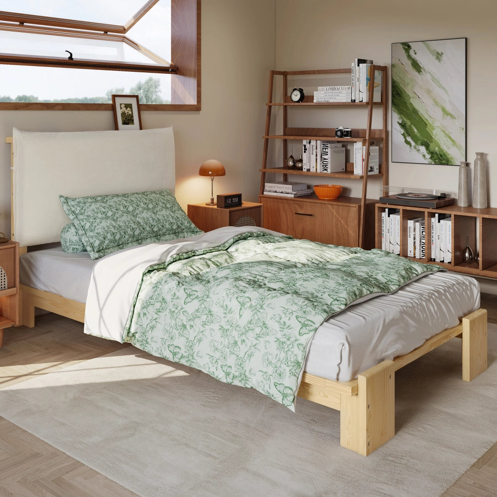 LETTO Imbottito 90x200 cm Naturale con schienale imbottito