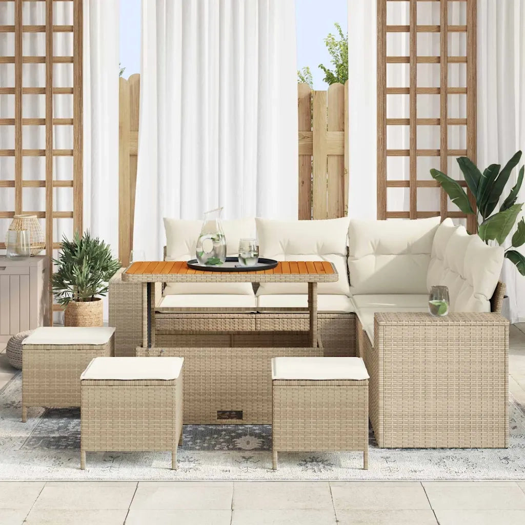 Set Divano da Giardino con cuscino 9 pcs Beige polyrattan